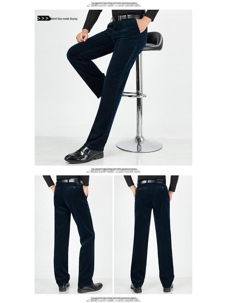 Men's Autumn/Winter Thickened Velvet Corduroy Pants - Middle-Aged & Elderly Casual Loose Fit.