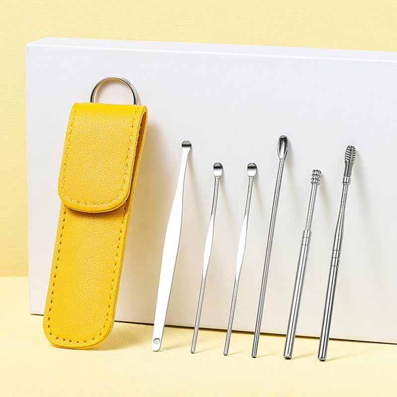 6Pcs/Set Ear Wax Pickers Earpick Wax Remover Stainless Steel Piercing Kit Earwax Curette Spoon Ear Clean Care Tool Cleaner