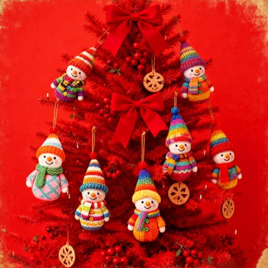 Wooden Snowman Ornaments Colorful Snowman Figurines with Pom-Pom Hats Christmas Tree Festive Holiday Decoration