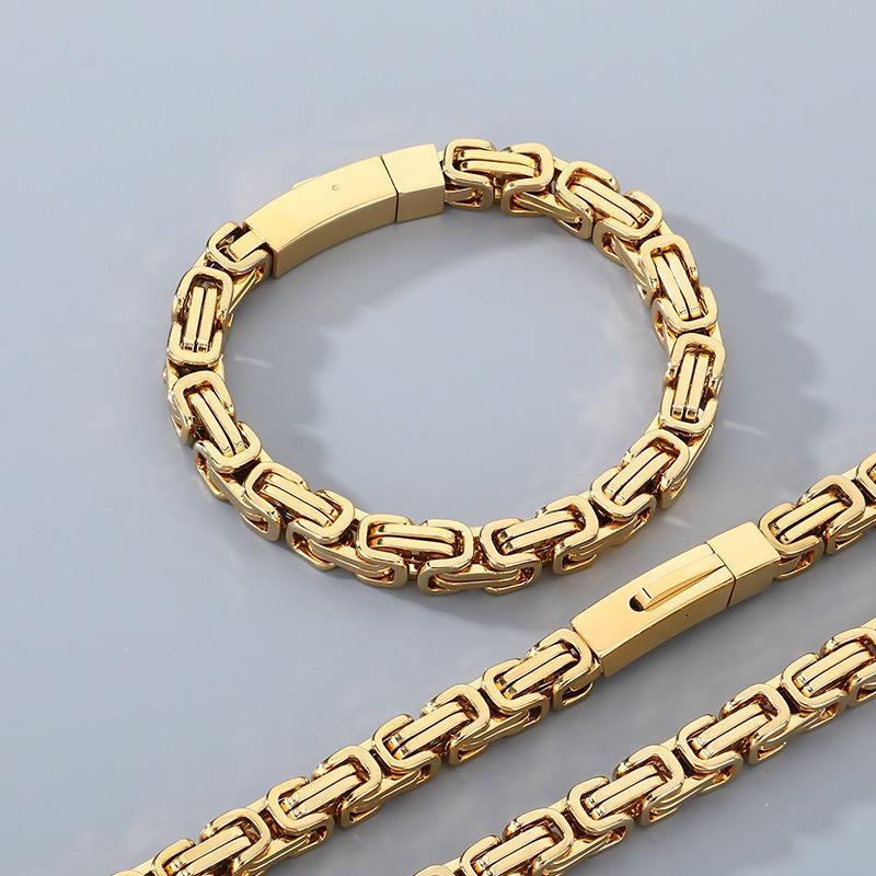 Bracciale Bizantino Personalizzato, Acciaio al Titanio Placcato Sottovuoto Catena Imperatore Fibbia Magnetica Set Collana da Uomo