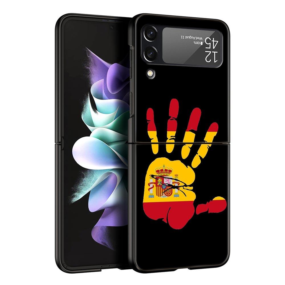 Phone Case for Samsung Galaxy Z Flip 3 4 5 6 7 Folding Black Shell For Samsung Z Flip4 Flip5 PC Hard Cover Spain Flag