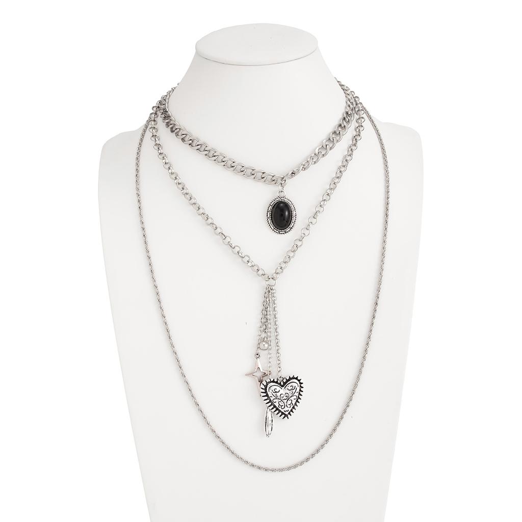 Fashion Stone Heart Star Pendant Necklace Punk Retro Multilayer Choker Couple Necklaces Jewelry for Romantic Valentine's Day Gifts