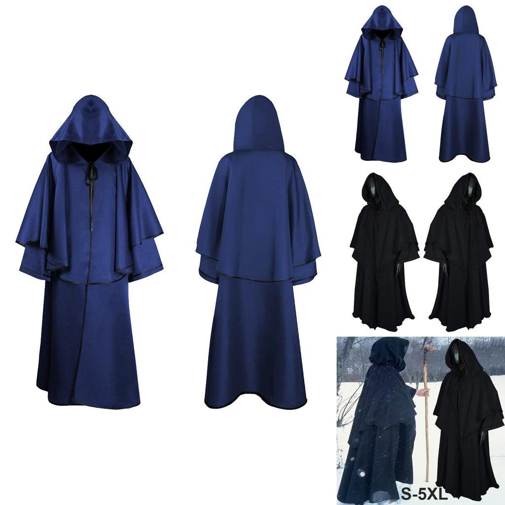 Medieval Wizard Hooded Robe Cloak With Polyester Material For Halloween Adult Role Playing