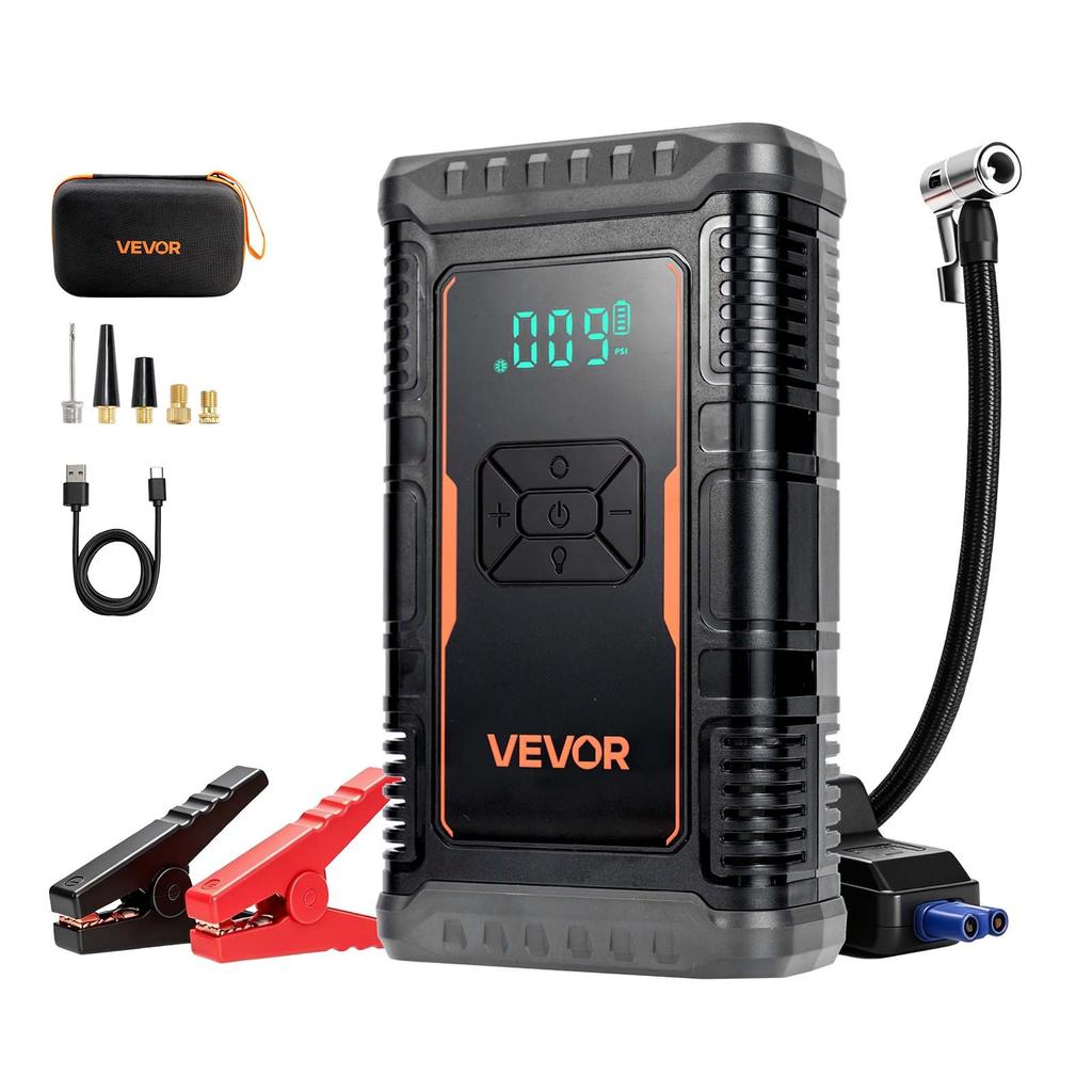 VEVOR Jump Starter with Air Compressor 1600A Peak Car Battery Jump Box, Portable for 6.0L Gas / 3.0L Diesel, 150 PSI Auto-Shutoff Tire Inflator