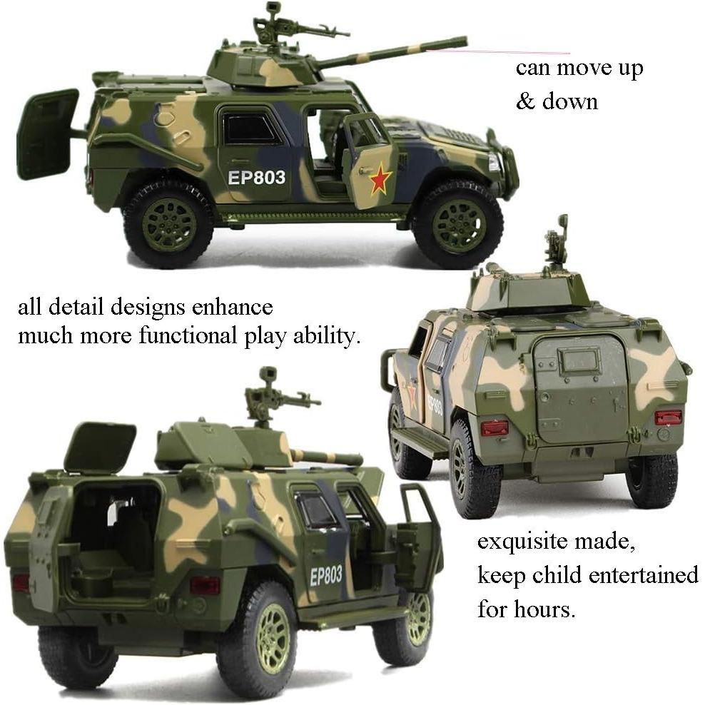 Camion de jucărie militar la scară 1/50 Tanc de luptă blindat pentru armata Vehicul de teren Trage jucării armate înapoi cu lumină și sunet