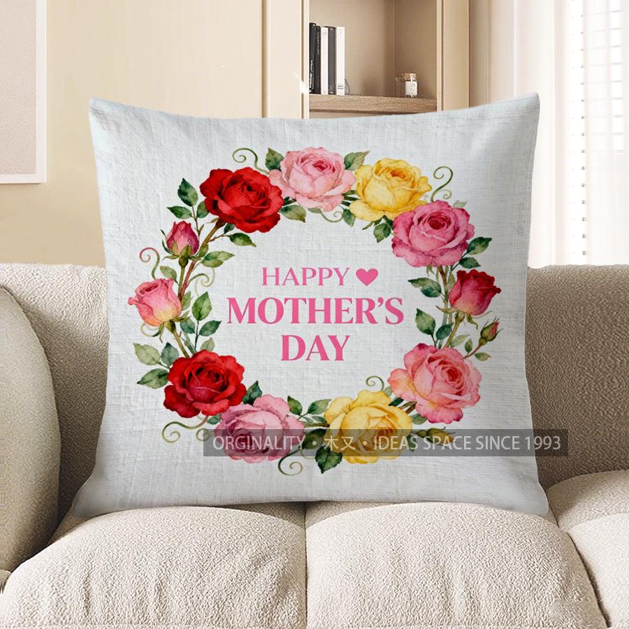 Home Decor Happy Mother'S Day Floral Wreath Pillow Pattern Cushion Cover Suitable For Sofa Bedroom Car Pillow Cover