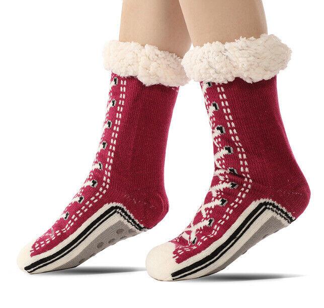 

Холодная Зимняя Леди Защита Сохранение Тепла Плюшевые Напольные Носки Полосатый Узор Носок Одеяло вино красного