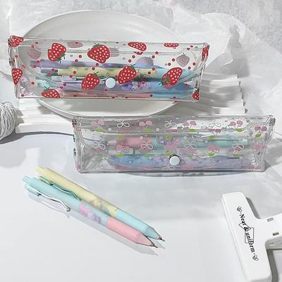 Strawberry Cherry Transparent Pencil Case, Student Universal Life Learning Transparent Stationery Bag, Pencil Case