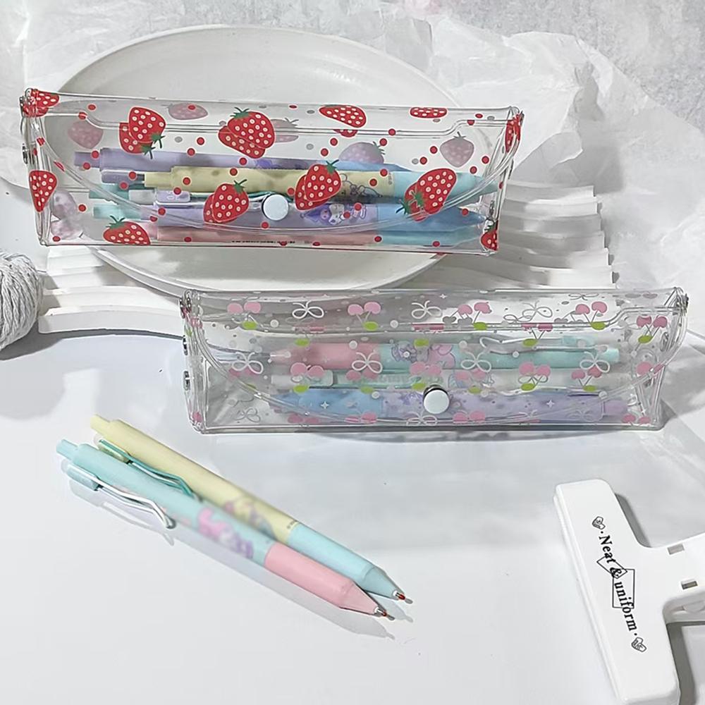 Strawberry cherry transparent pencil case, student universal life learning transparent stationery bag, pencil case