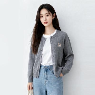 Women's Petite Relaxed Embroidered Knit Cardigan