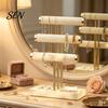 Desktop Jewelry Holder 3 Tier Velvet Organizer, T-shaped for Bracelet, Non-slip Stand Necklaces Rings, & Earrings, with Storage Tray Earring Rack