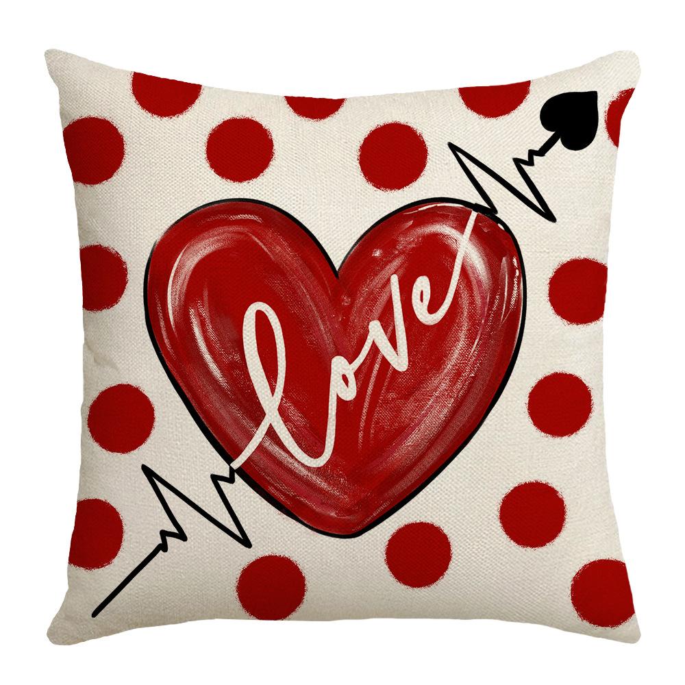 Cushion Decoration Living Room Valentine's Day Love Pillow Cartoon Print Red Couple Pillow Linen Cushion