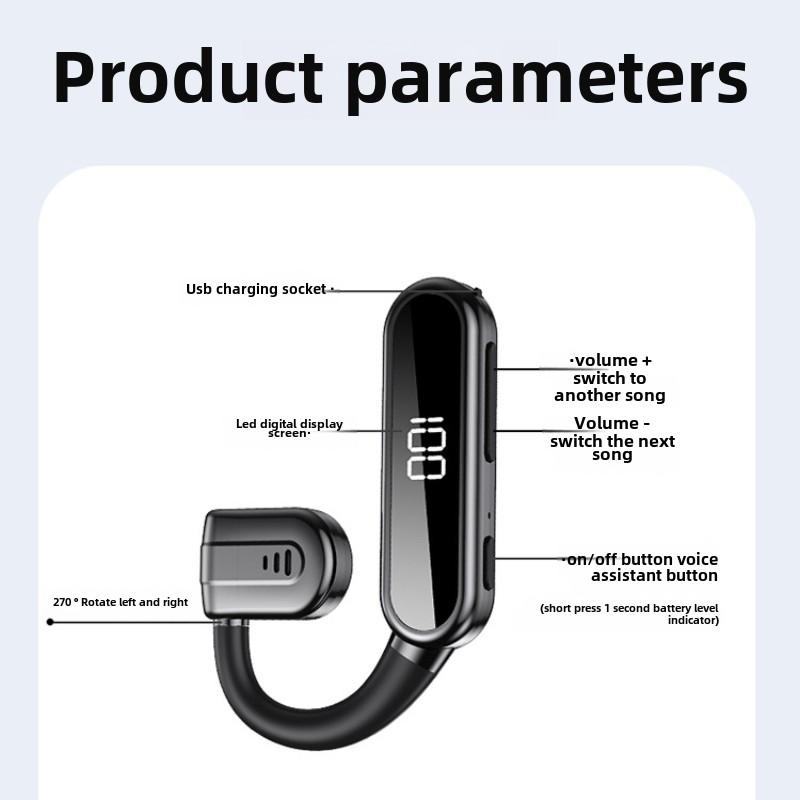 New Air Conduction Bluetooth Earphone Single Ear Rotation with Charging Compartment Without Ear Hanging Ear External Sound Large Power