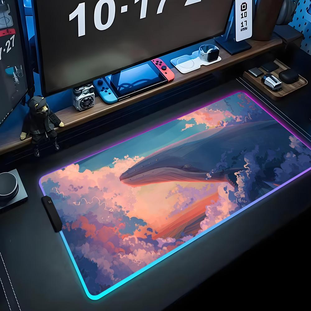 Flying Whale Mouse Pad RGB Gaming Mousepad Big LED Pad PC Desk Mat Luminous Mouse Pad Large Keyboard Mats Table Rug With Backlit