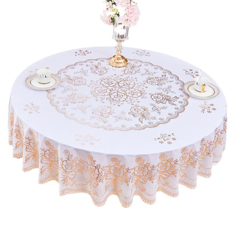European Style Round Table Tablecloth Anti Scalding Non Washing PVC Circular Tablecloth Home Hotel Dining Table Decoration Mat