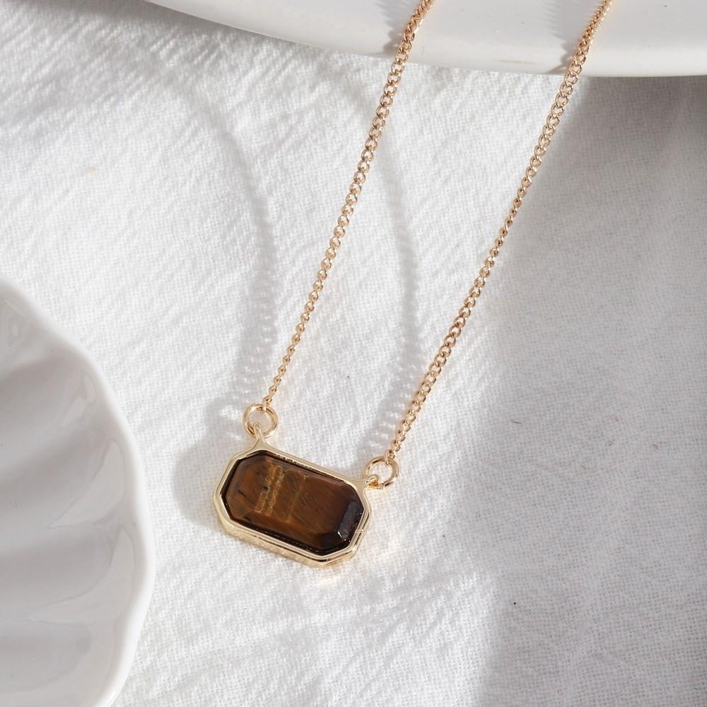 Natural Stone Raw Gemstone Necklace Handmade Square Pendant Semi Stone Choker  Casual Outfit коричневый