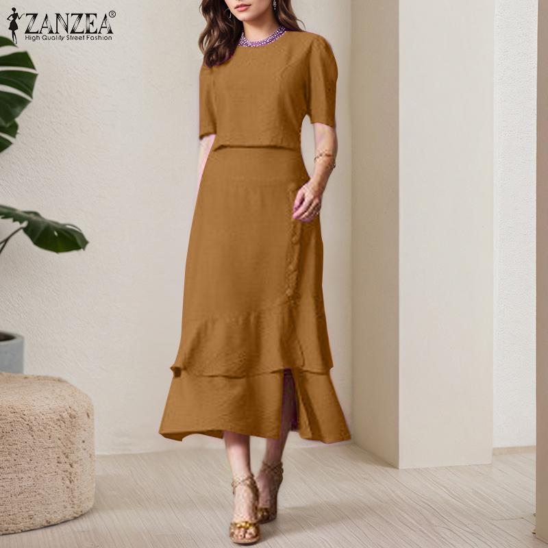 ZANZEA Women Short Sleeve Blouse and Fishtail Skirts Summer Two Piece Suit Sets