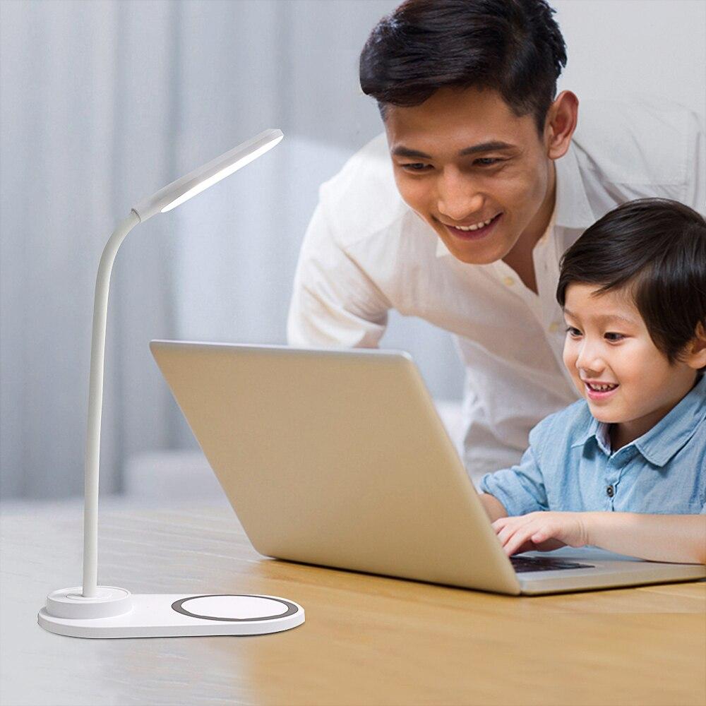 10W QI Încărcare rapidă fără fir LED Lampă de birou de masă Portabilă Protejează ochi 360 de grade Lumină de noapte cu control tactil flexibil