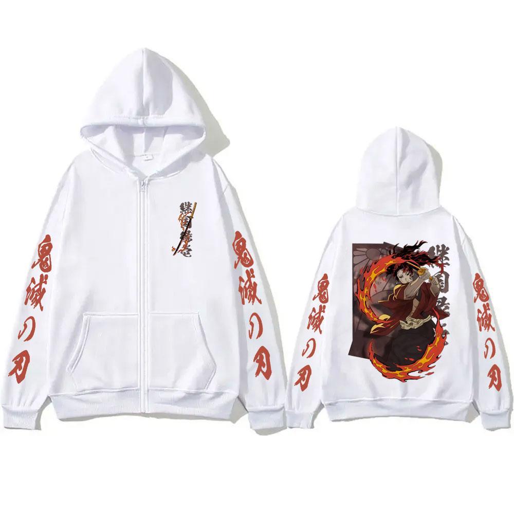 Demon Slayer Tsugikuni Yoriichi Merch Zipper Hoodie Men Women Fashion Oversized Zip Up Jacket Man Fleece Zip Up
