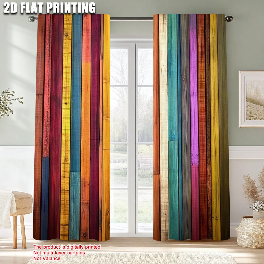 2 st, Gardintyg 2D plattryck Chic Regnbåge Träådring Randig Polyestervävd (utan spö) Utomhusdekorationer Använd för