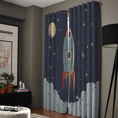 Fenstervorhang mit Weltraum-Raumschiff-Raketen-Muster, für Küche und Schlafzimmer, dekorative Vorhänge für Wohnzimmer
