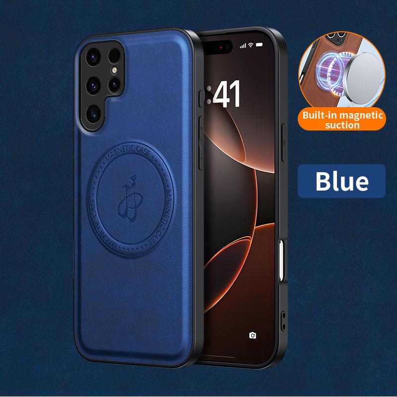 Magnetic Stand Holder PU Leather Phone Case For Samsung Galaxy S25 S24 S23 S22 S21 FEF Ultra Plus Wireless Charging Logo Cover