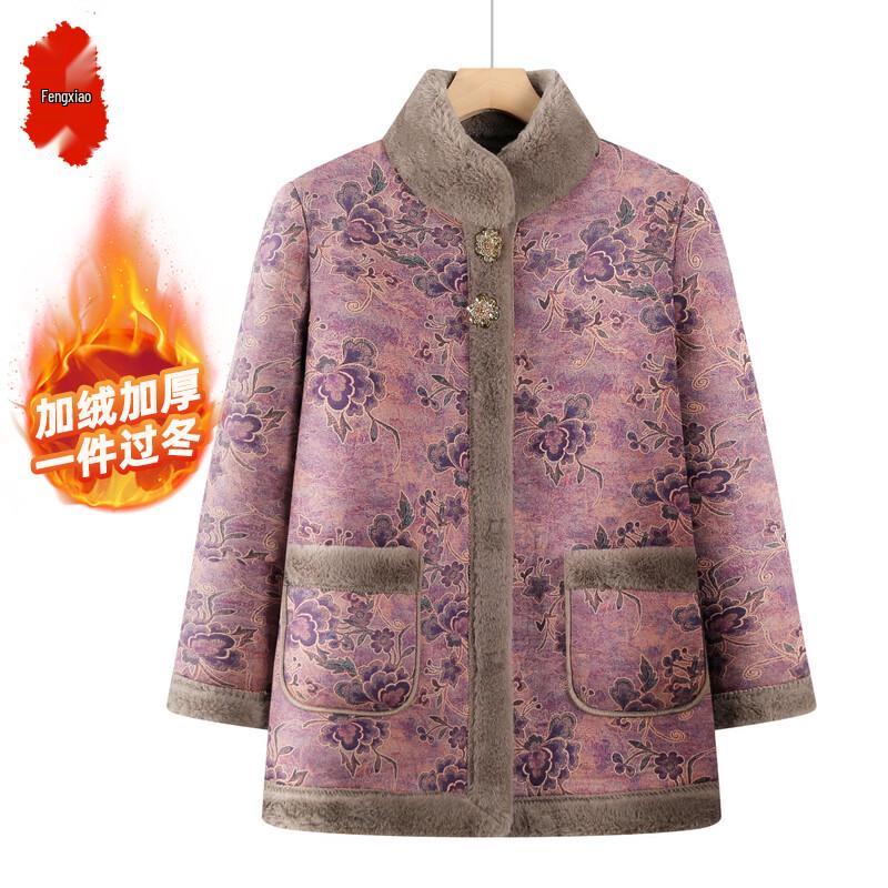 

Elderly Women s Winter Plush Lined Tang Suit Style Cotton Coat XL
