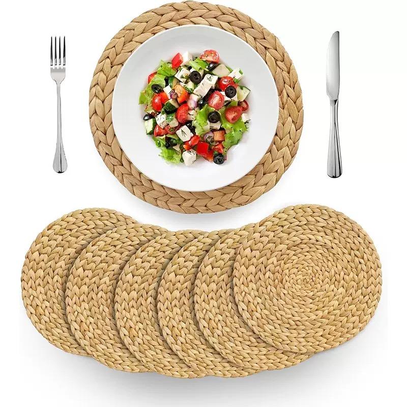 

6pcs Linen Woven Placemats, Heat-insulating And Anti Slip Table Mats, Hand Woven Placemats, Simple Home Decoration Dining Table 22x30cm&Round