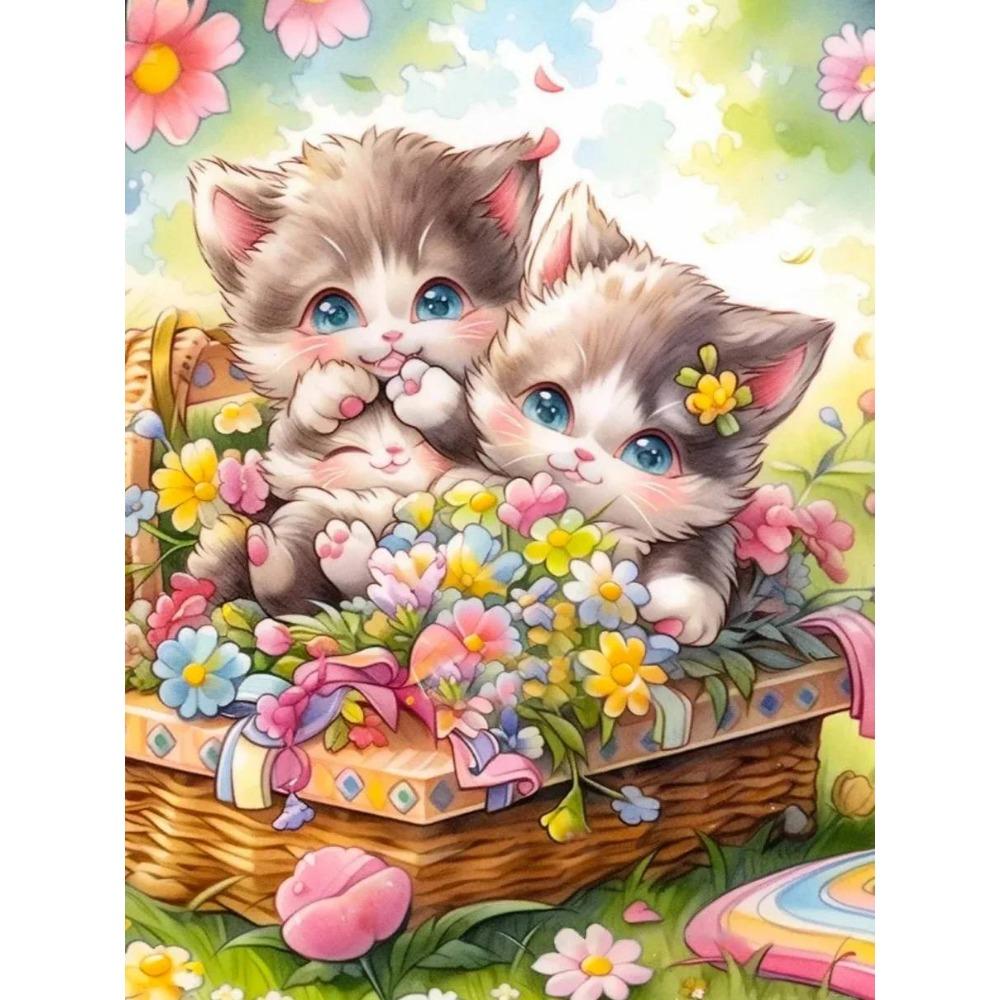 

DIY полная круглая алмазная живопись вышивка крестом 3D милый котенок животное сцена домашнее декоративное искусство цветок алмазная живопись 5d алмазная живопись Full Square 25X37.5CM