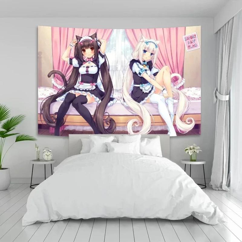 VIKAMA Anime Tapestry with Nekopara Chocola And Vanilla Neko Character Design for Anime Room and Bedroom Wall Decor