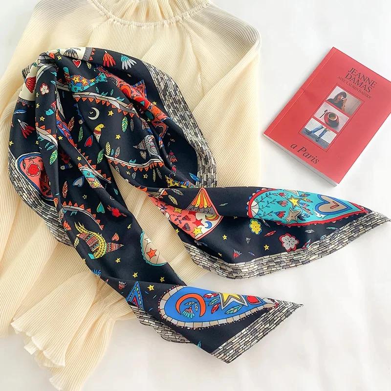 35,43" Geometrisches Muster Quadratisches Halstuch Imitation Seide Satin Schal Dünnes Sommer Sonnenschutz Bandana Outdoor Handtaschen Dekoration Schal