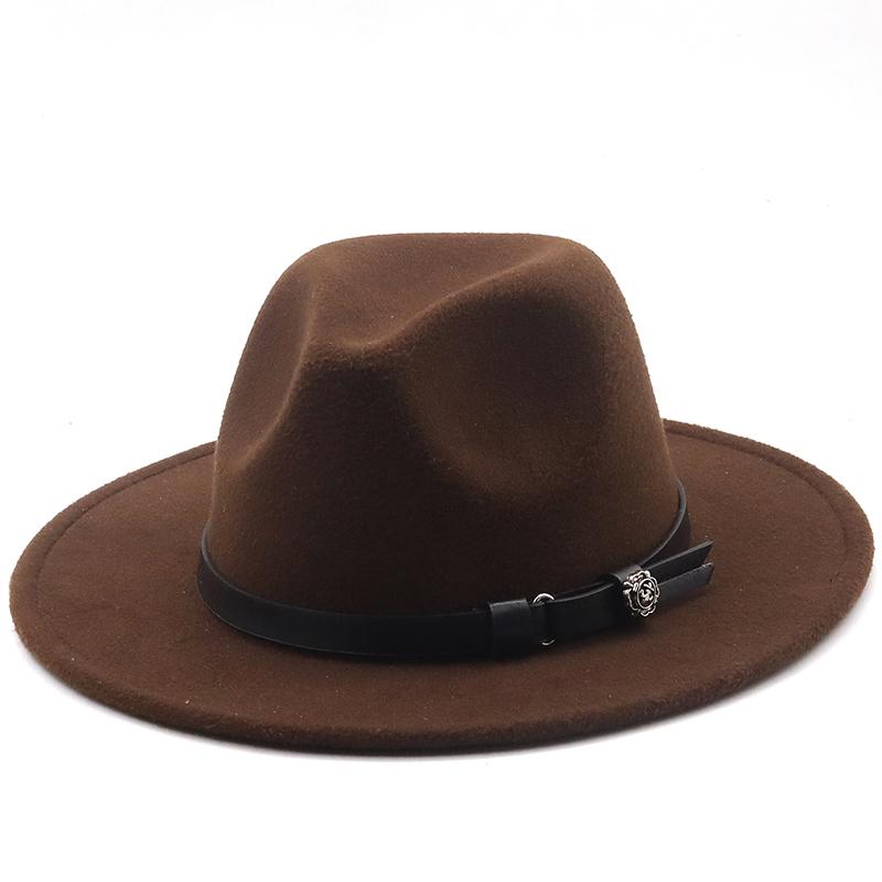 New Women Men Wool Fedora Hat With Leather Ribbon Gentleman Elegant Lady Winter Autumn Wide Brim Jazz Church Panama Sombrero Cap