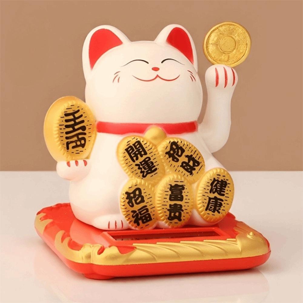 Solar Powered Fortune Cat Figurine Waving Wealth Waving Hand Cat Ornaments  Holiday Gift