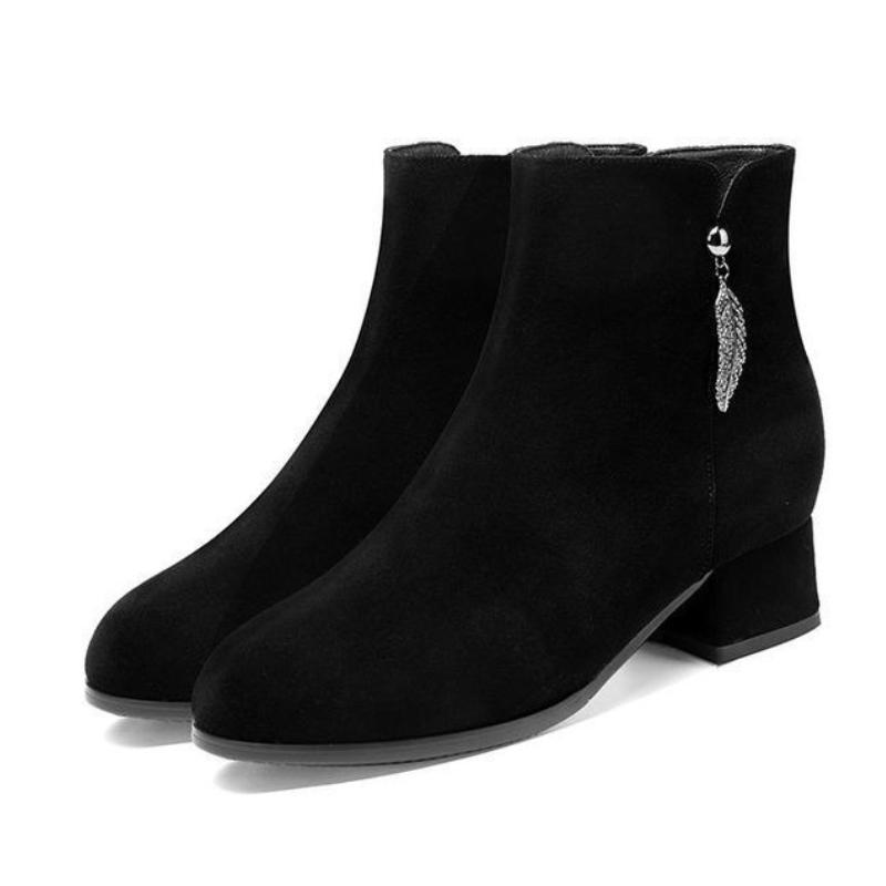 Autumn Winter Black Booties Elegant with Medium Heels Round Toe Female Short Shoes Designer Luxury New In Women's Ankle Boots
