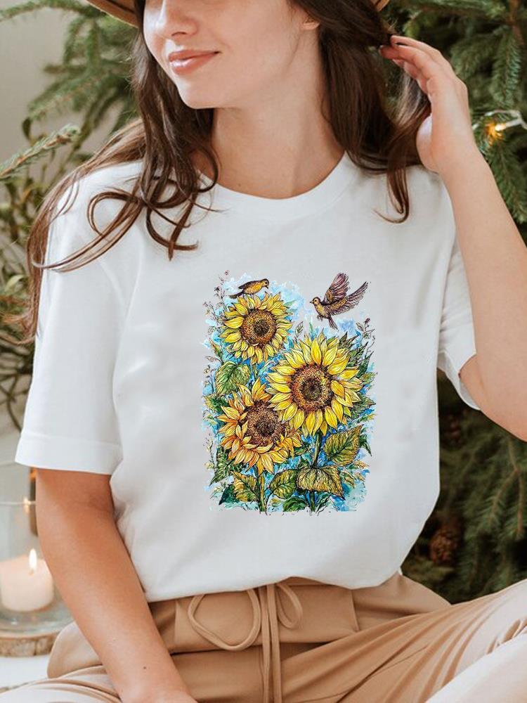 Pflanzenstil Trend Niedlich 90er Jahre T-Shirt Oberteil T-Shirt Kurzarm Sommerkleidung Druck Rundhals Mode Damenbekleidung Grafik-T-Shirt