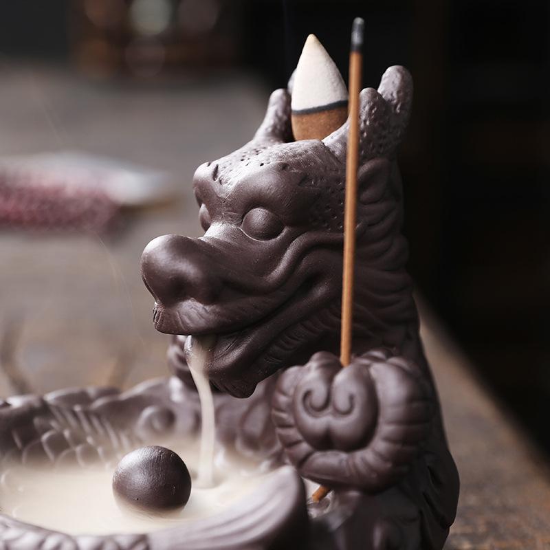 1pc, Purple Clay Handmade Dragon Backflow Incense Burner Lucky Home Decorations Feng Shui Wealth Transfer Ball Burner Tea Pet