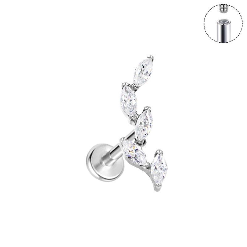 Titanium Five Marquise Climber Earring Flat Back Leaf Helix Cartilage Labret Stud Piercing Jewelry