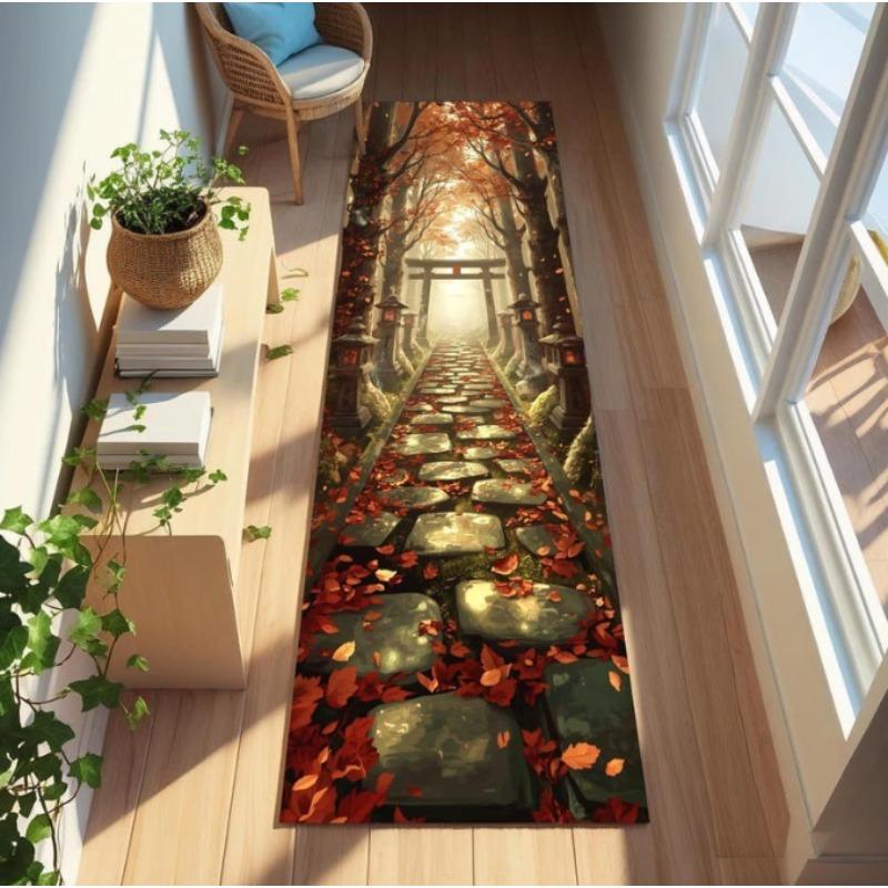 Dreamy Forest Runner Rug Lantern Road Print Floor Decor Carpet Nature Style Non-slip Carpet for Hallway Living Room Bedroom