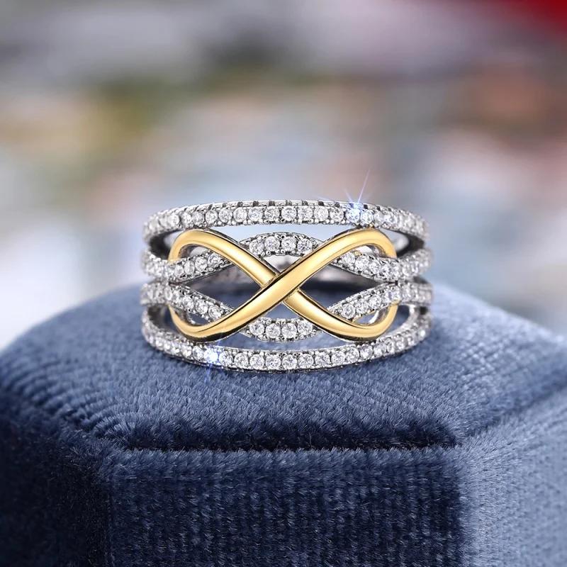 Bagues de luxe en argent sterling 925 au design infini pour femmes, accessoire de doigt élégant en zircon cubique éblouissant, bijoux de fête de mariage