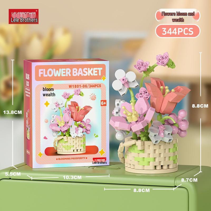 LEGO-Compatible Micro Blocks Eternal Flower Basket Bouquet - Educational Building Toy for Girls