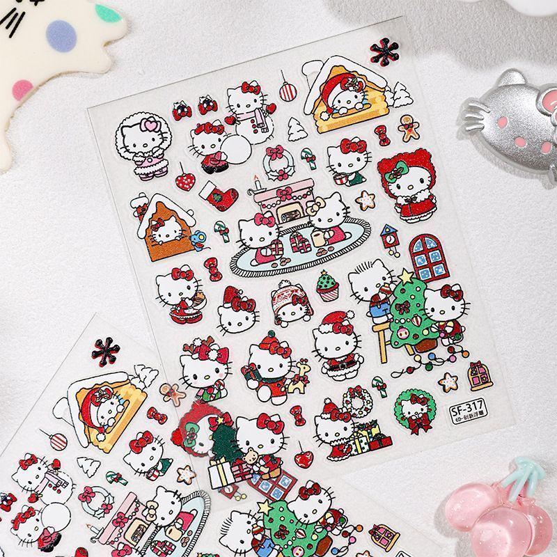Sky Christmas Style Embossed Hello Kitty Nail Stickers with Cute Christmas Tree and Snowflake Decals. Hello Kitty Christmas [1 sheet] + Gift Packaging