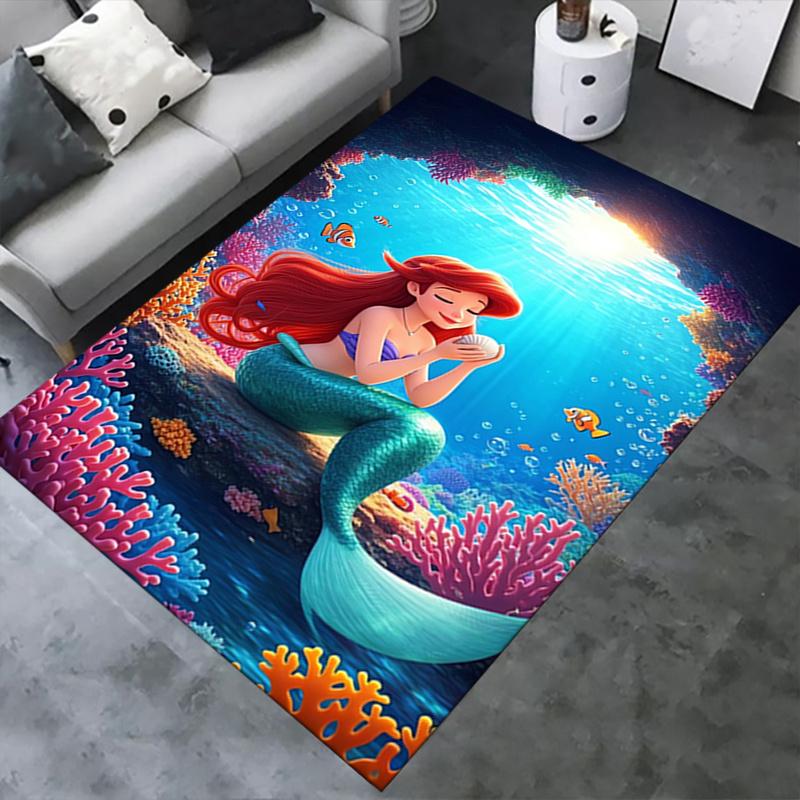 Office Rug Mermaid, Underwater theme 3D Printed Anti-Slip Rug-Machine Washable for Living Room