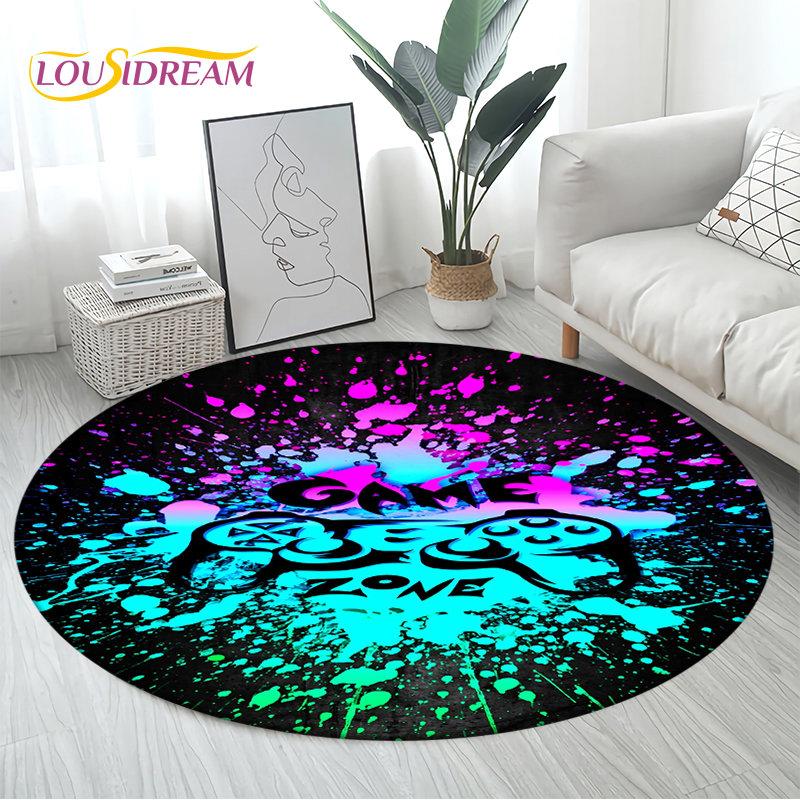 3D Cartoon Gamer Game Controller Area Rug Large,Round Carpet Rug for Living Room Bedroom Sofa Decor,Kid Play Non-slip Floor Mat