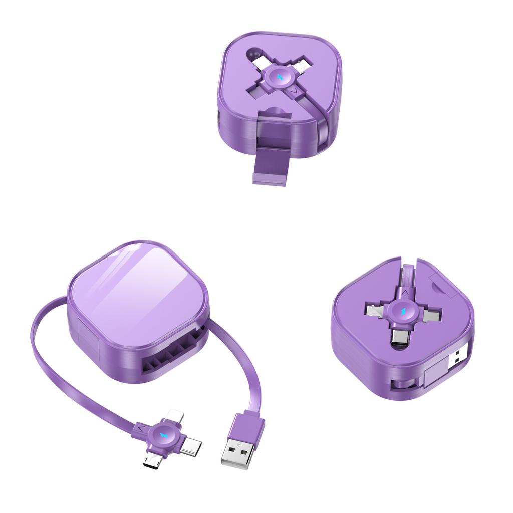 5A Bracket Retractable Three-in-One Fast-Charging Data Cable /Micro USB/Type-C Connectors for Mobile Phones Car