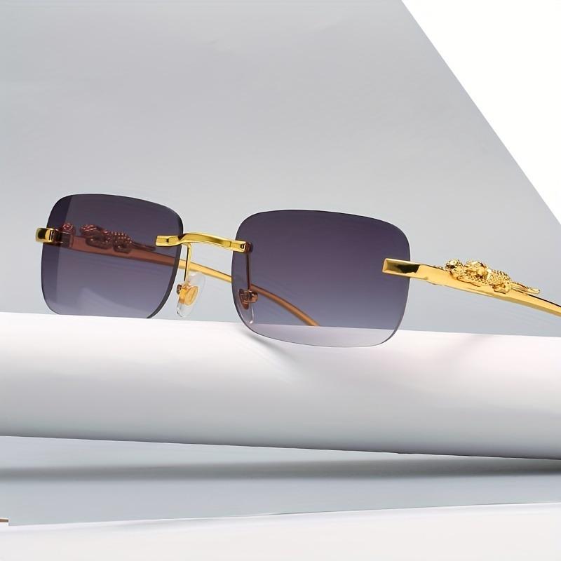 Frameless Rectangular Glasses for Men Women Gold Metal Border Leopard Head Buckle Luxury Fashion Eyewear