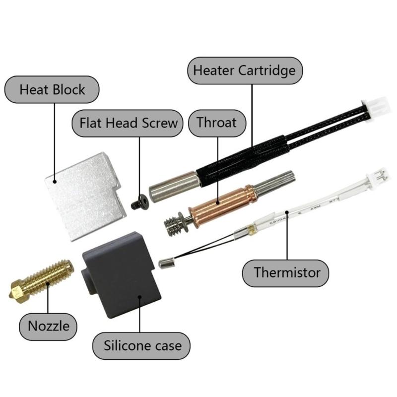 Hotend Assembly Heat End Kit For 3D Printer Includes Heating Block, Rod, And Thermistor 0.4 Printhead