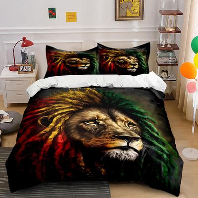 Lion with Rasta Dreadlocks Design Bedding Duvet Cover Set (1*Duvet Cover 2*Pillowcases, Without Duvet Insert)