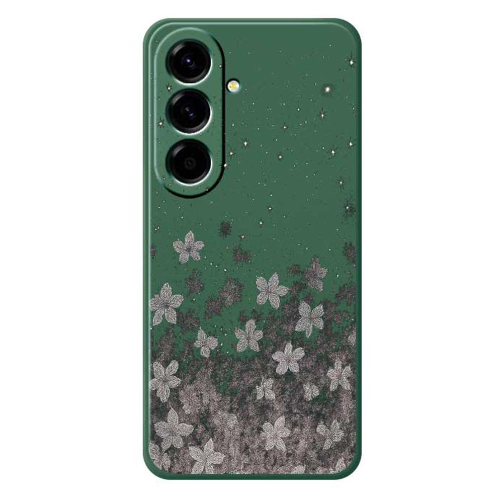 For Samsung Galaxy A56 5G Case Grey Flowers Pattern Printing Straight Edge TPU Phone Back Cover