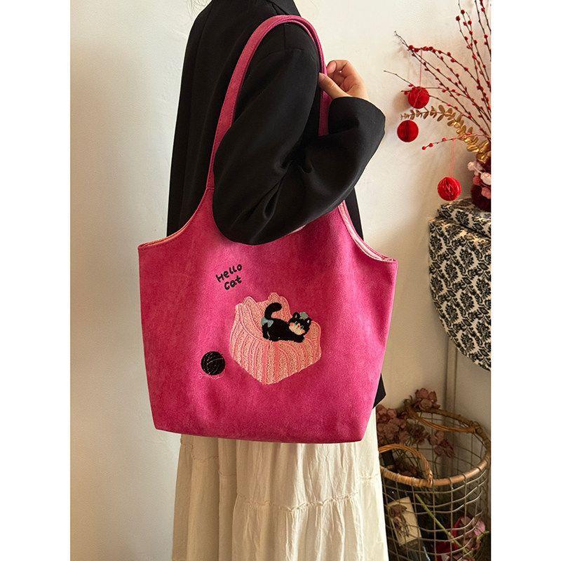 Embroidered Tote Bag with Large Capacity, Suitable for Daily Commuting, Single-shoulder Bag