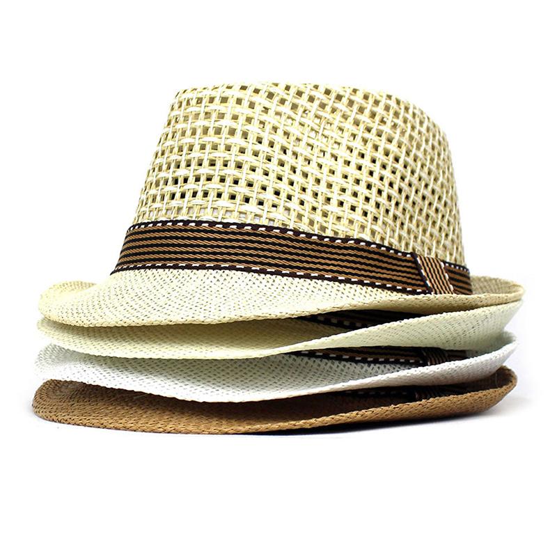 Britische Männer Strandsonnenhüte Sommer Cowboy Fedora Retro Jazzhut Atmungsaktive Strohhüte Outdoor Panama Mann Gentleman Urlaubs-Sonnenhut